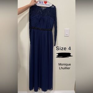 Monique Lhuillier Long Sleeve Navy Gown Size 4